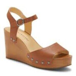 Lucky Brand Women's Zashti Wedge Sandals Size 10 Medium Dark Beige Platform 70s